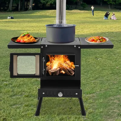 Poêle à bois pliant de camping, noir