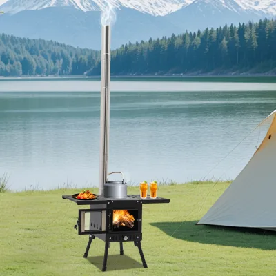 Poêle à bois pliant de camping, noir – image 2