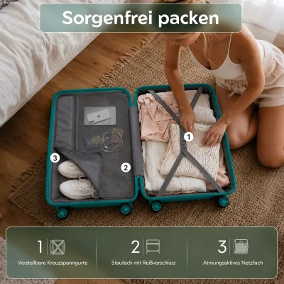 Set de 3 valises rigides en polypropylène, serrure – image 3