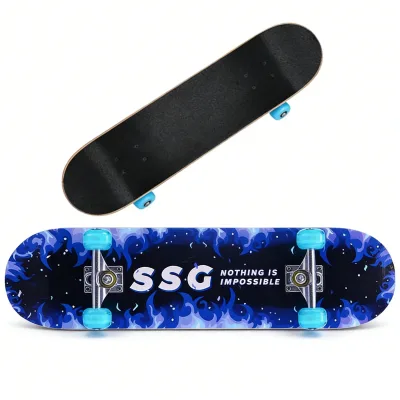Skateboard complet bleu en érable, 7 couches