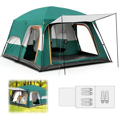 Tente tunnel familiale double couche, 2 chambres