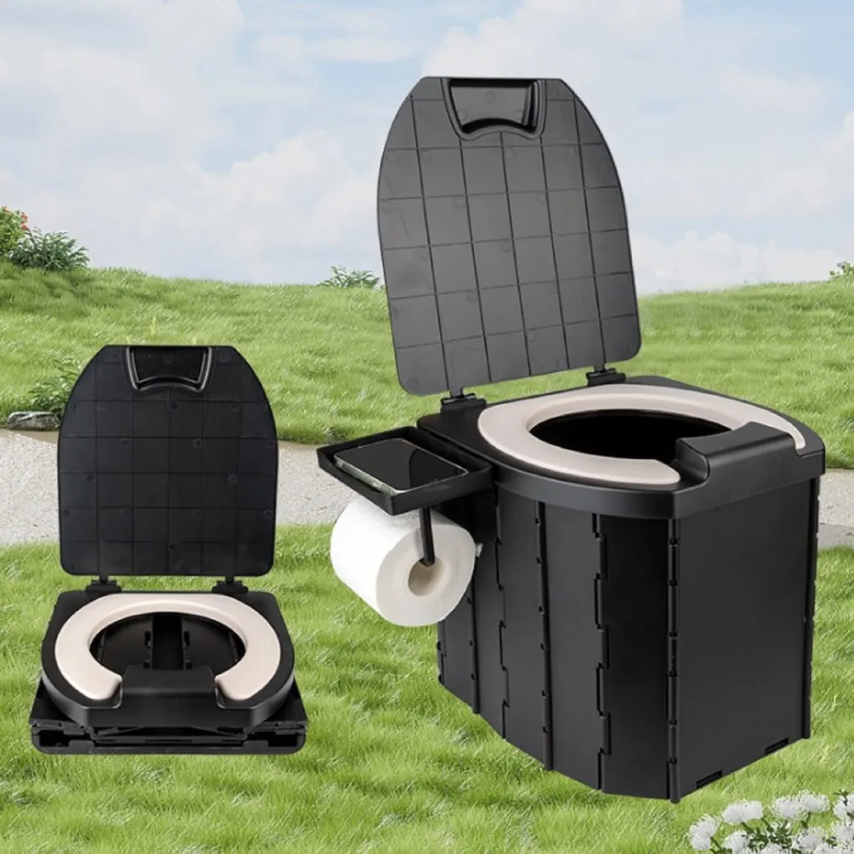 Toilettes de camping pliantes noires
