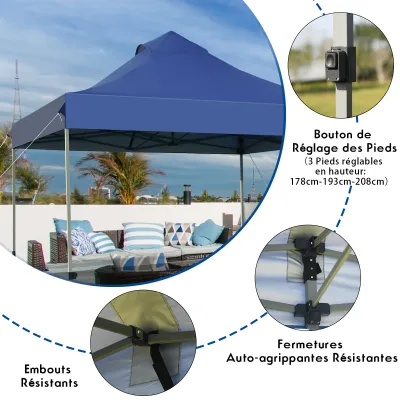 Tonnelle pliante bleue 3 × 3 m avec sac à roulettes – image 2