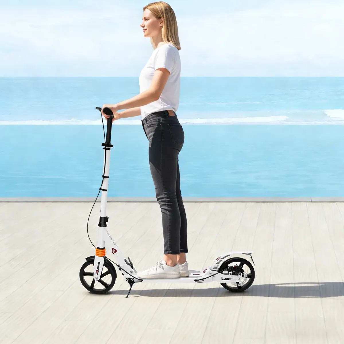 Trottinette pliable blanche en fer et aluminium