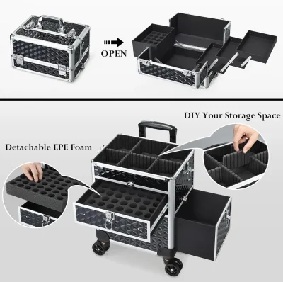 Valise de maquillage roulante à tiroirs – image 3