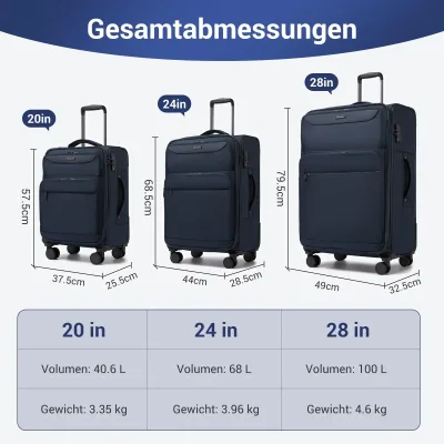 Valise souple en polyester avec 4 roulettes – image 2